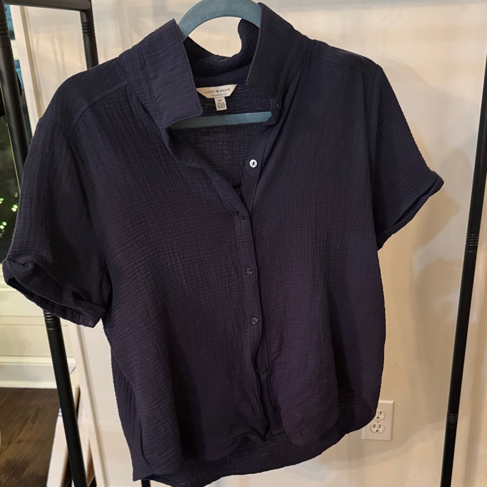 Lucky Brand Navy Button-Down cotton Gauze Shirt